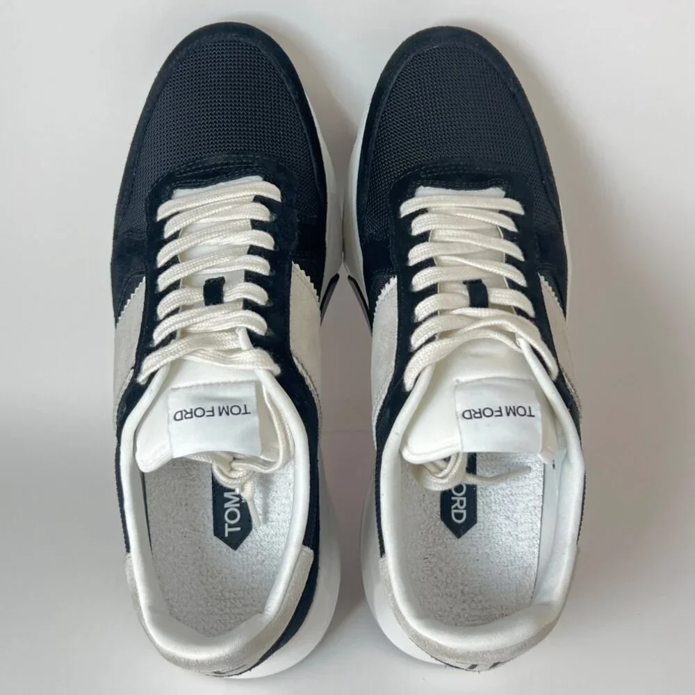 Tom Ford Technical Sneakers Black White Leather Lace-Up Men Shoes Size 10